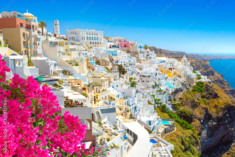 View of Thera the most beautiful village of Santorini island in Greece
