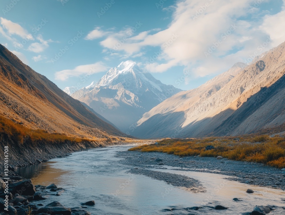 Obraz premium Mountain Valley with River