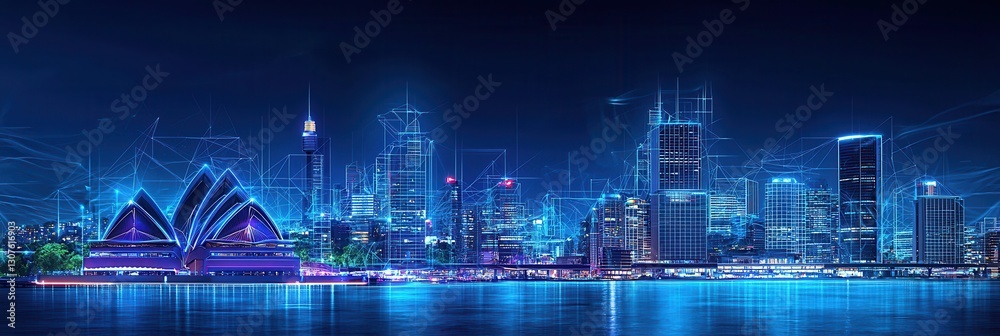 Fototapeta premium Transforming sydney skyline sydney digital artwork urban environment aerial modern innovation