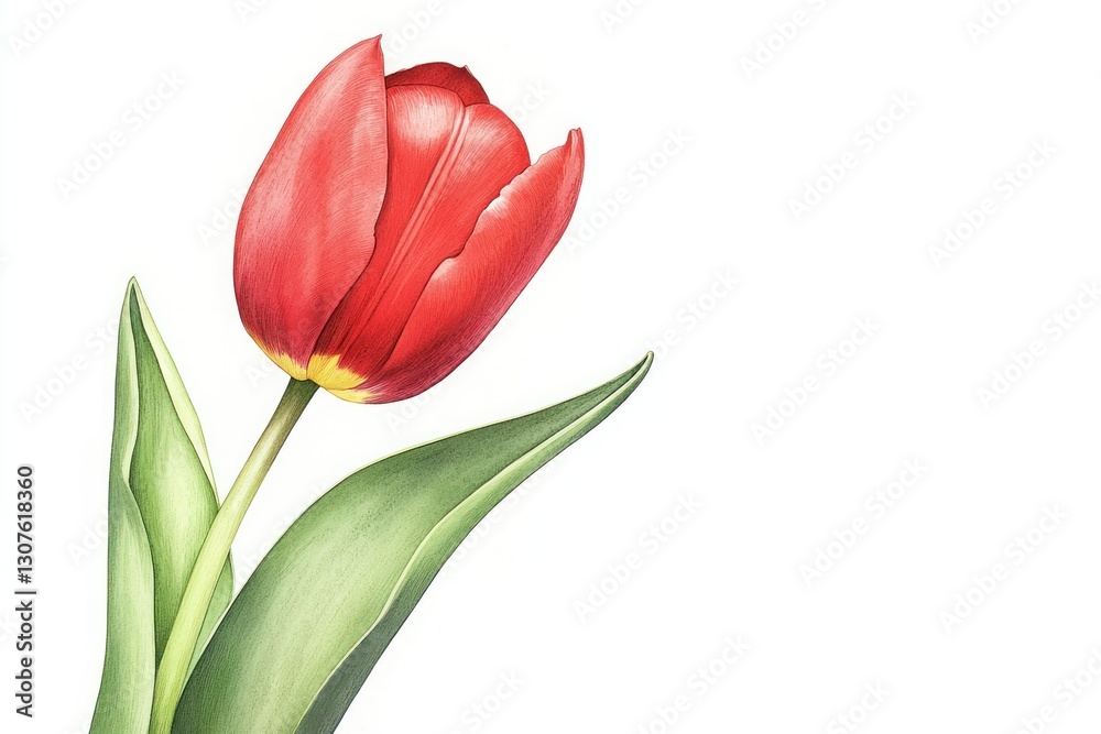 Vibrant Red Tulip with Green Leaves Isolated on White Background for Floral Art and Design Vibrant Red Tulip with Green Leaves Isolated on White Background for Floral Art and Design