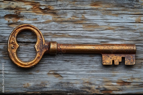 Rusty Key on Wood