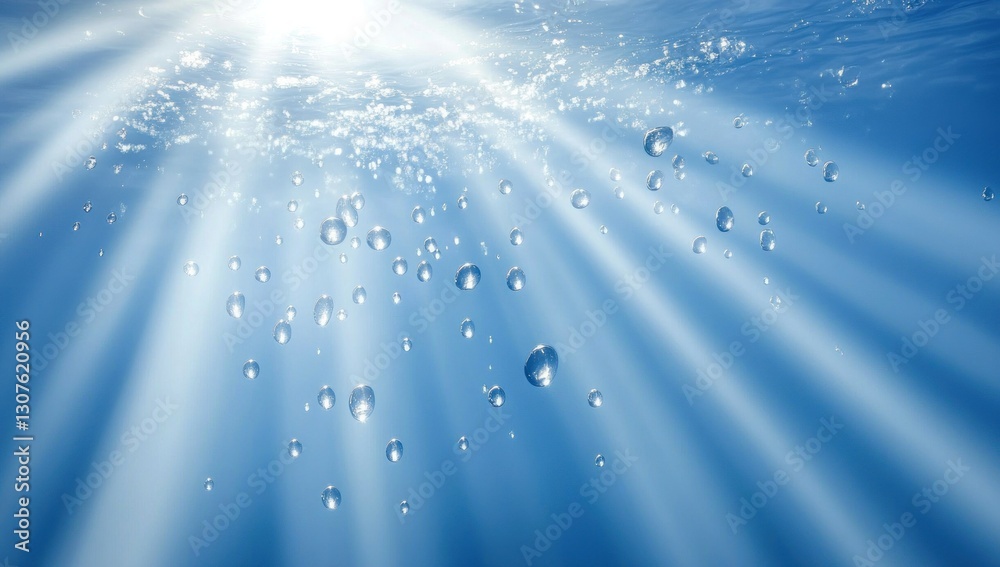 Obraz premium Sunlight streams through the water, illuminating bubbles.