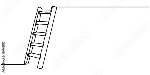 Ladder continuous one line drawing vector illustration. Pro vector, Set of stepladder, steps, construction ladder one line art. Continuous line drawing of repair, professional, hand, people, concept.
