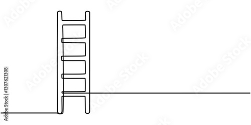 Ladder continuous one line drawing vector illustration. Pro vector, Set of stepladder, steps, construction ladder one line art. Continuous line drawing of repair, professional, hand, people, concept.