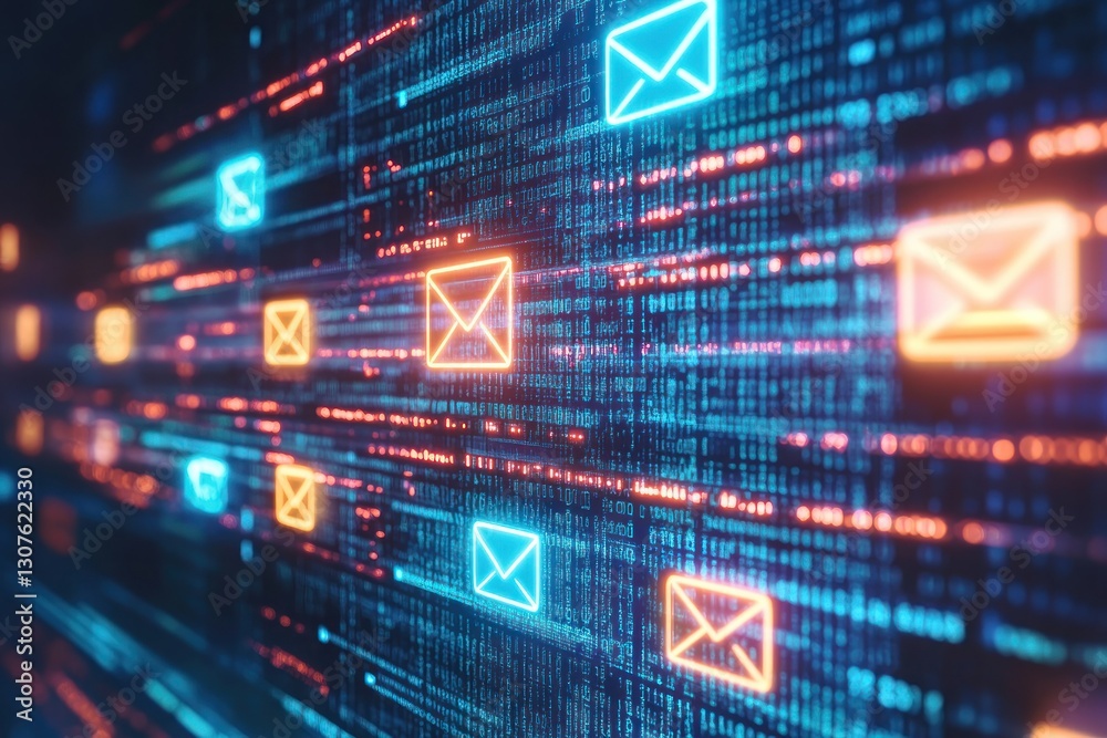 Abstract Digital Background with Colorful Mail Icons and Data Streams for Communication Themes Abstract Digital Background with Colorful Mail Icons and Data Streams for Communication Themes