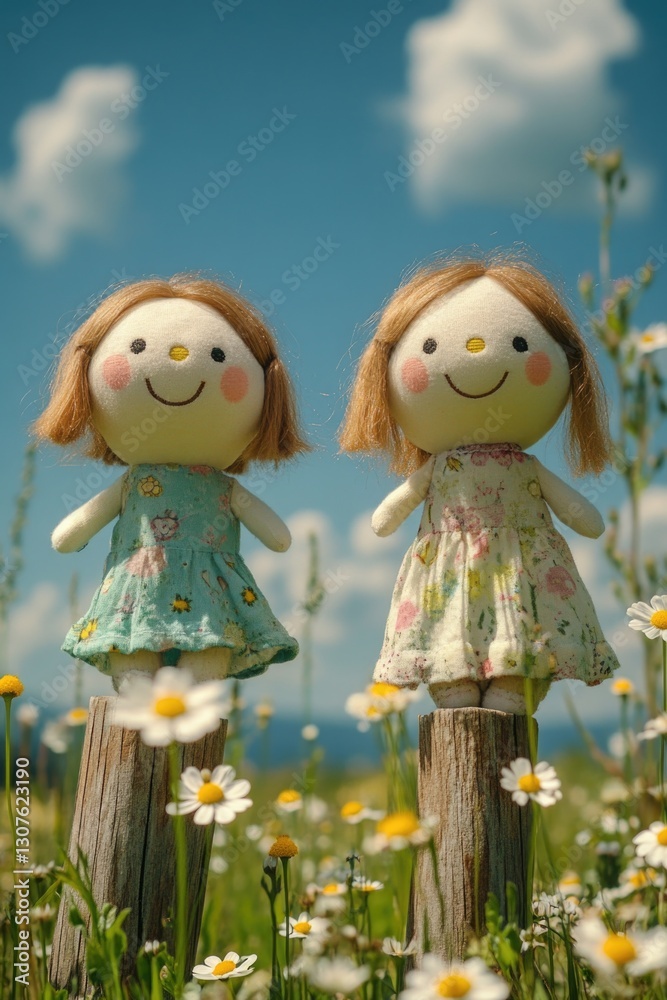 Fototapeta premium Dolls on Wooden Post