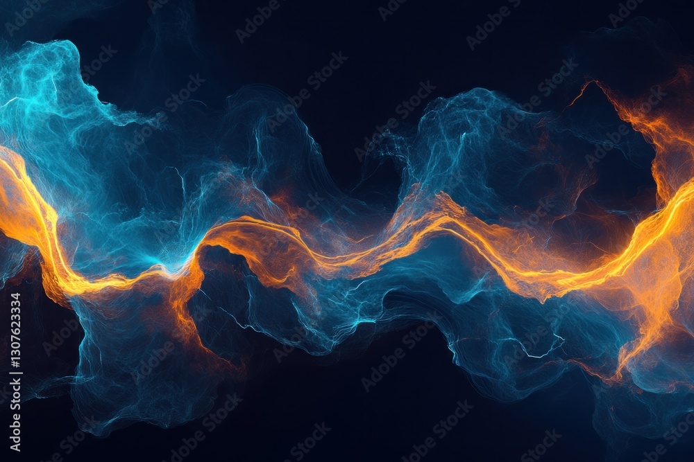 Obraz premium Abstract vibrant swirl of blue and orange smoke on dark background for artistic design projects