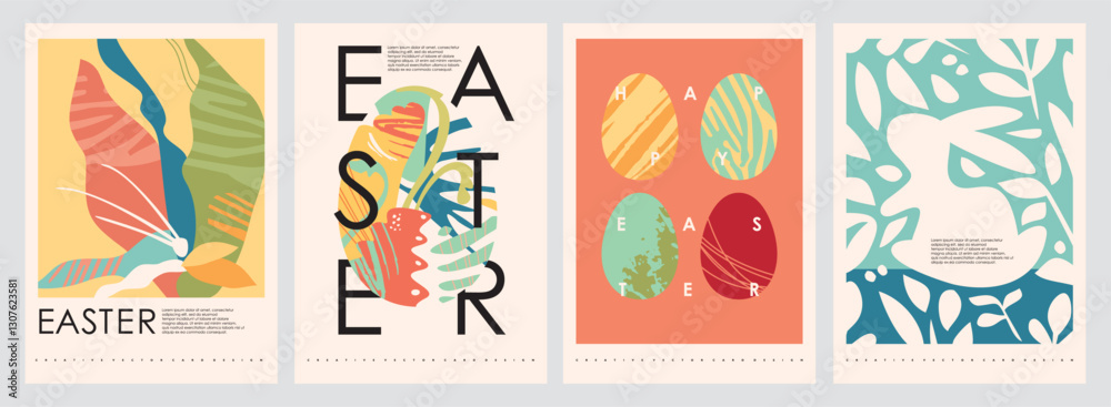 Fototapeta premium Set of Easter backgrounds and greeting card templates. Easter covers and backdrops vector illustration.