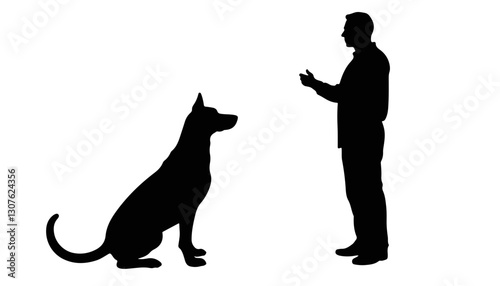 Silhouette of person communicating with sitting dog