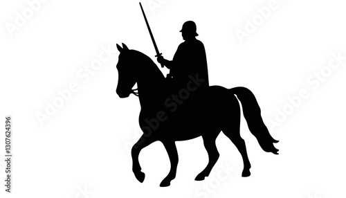 Silhouette of a mounted soldier riding a horse