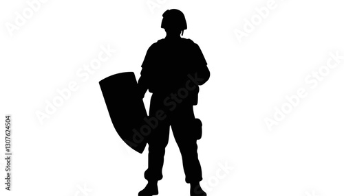 Soldier silhouette holding shield