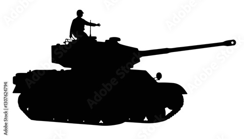 Silhouette of soldier on tank during military maneuver
