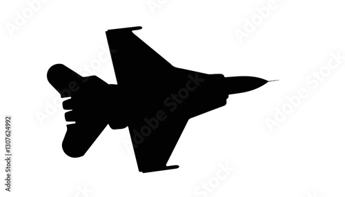 Fighter jet silhouette flying against white background