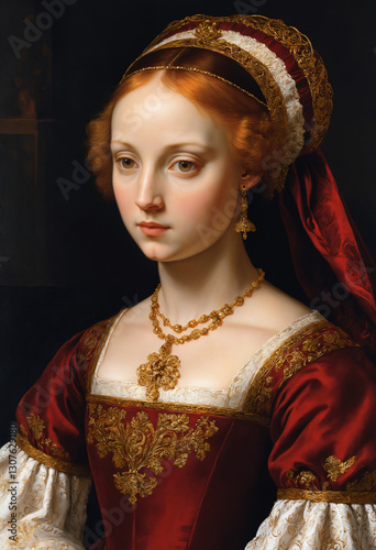 Renaissance-style painting portrait of a princess in gothic clothing, Generative A	
