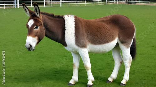 beautiful brown and white donkey in the paddock
