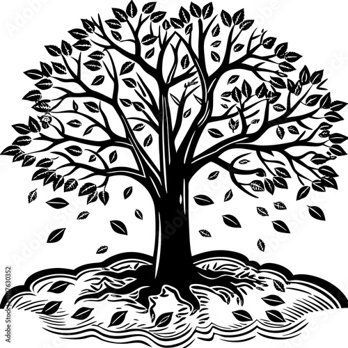 Decorative Tree Silhouette Vector – Nature and Seasonal Growth Symbol

