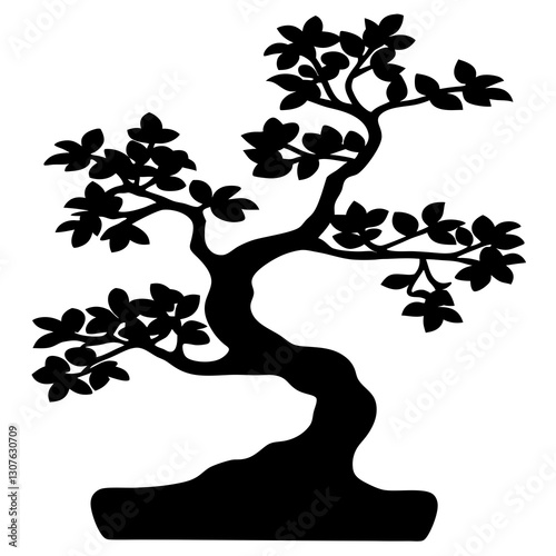 Bonsai Tree Silhouette Vector – Zen and Japanese Art Illustration

