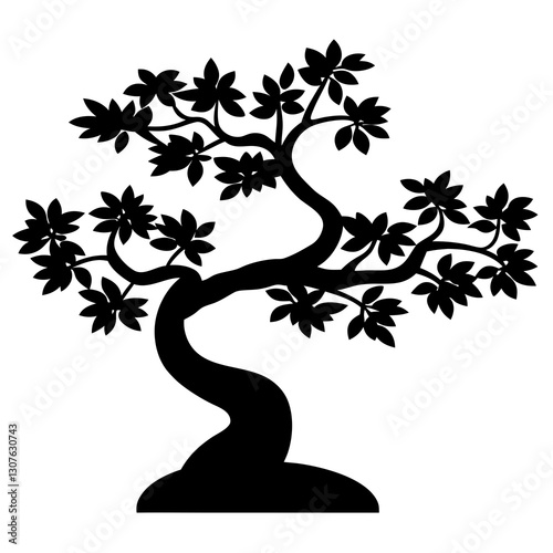 Bonsai Tree Silhouette Vector – Zen and Japanese Art Illustration

