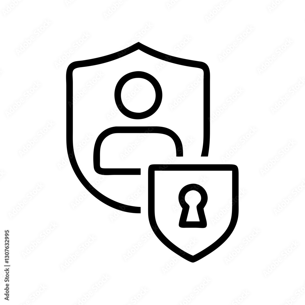 Online security icon featuring shield and user silhouette in minimalist style Online security icon featuring shield and user silhouette in minimalist style