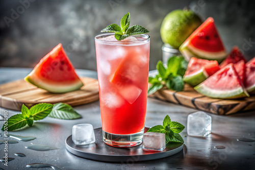 Wallpaper Mural Refreshing watermelon drink with ice and mint in a glass
 Torontodigital.ca