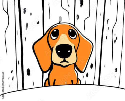Charming Cartoon Dog Illustration, A Cute and Whimsical Design Featuring a Playful Pet with Big Eyes and Floppy Ears in an Artistic Indoor Scene