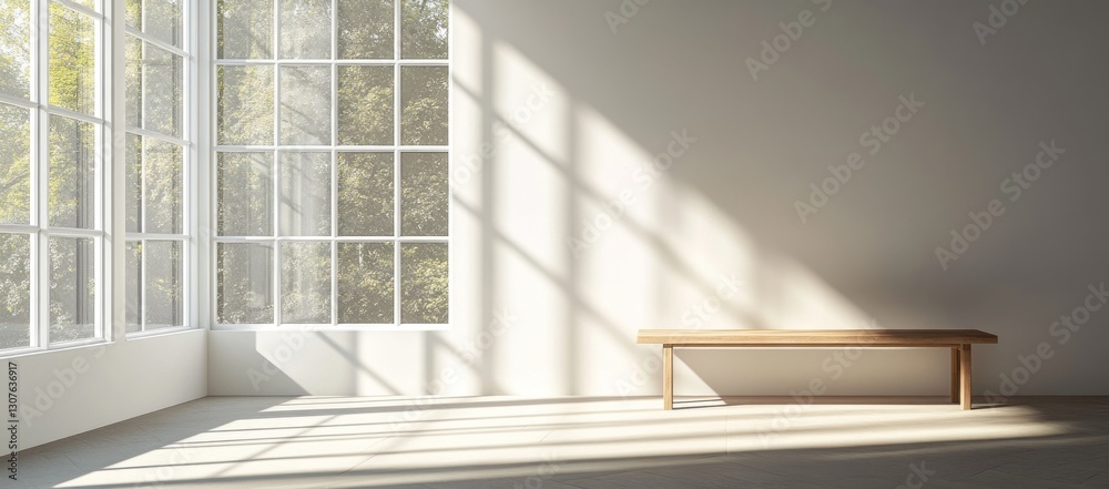 Fototapeta premium Sunlit Modern Room with Wooden Bench.