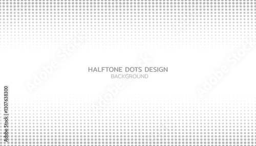 Abstract gradient gray dot pattern on white background. Dotted lines start from big dots and fade in the middle. Polka dot frame for business card, brochure, poster, cover.