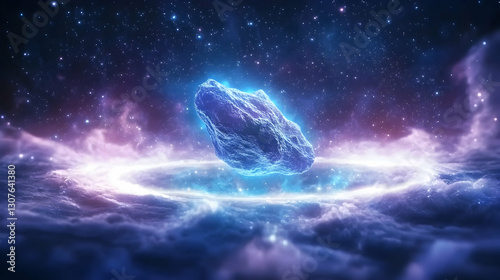 Cosmic Rock Hovers in Nebula; Space fantasy; Digital art; Game asset