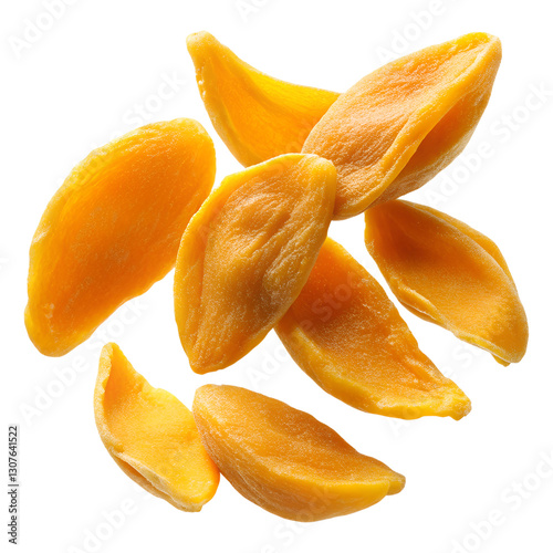 falling dried mango slices isolated on transparent background, png