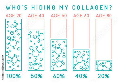 Collagen production in women based on age. Medical, healthcare infographics.