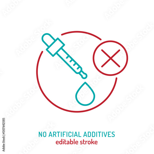 No artificial additives icon, sign. Toxin free label in minimalist linear style