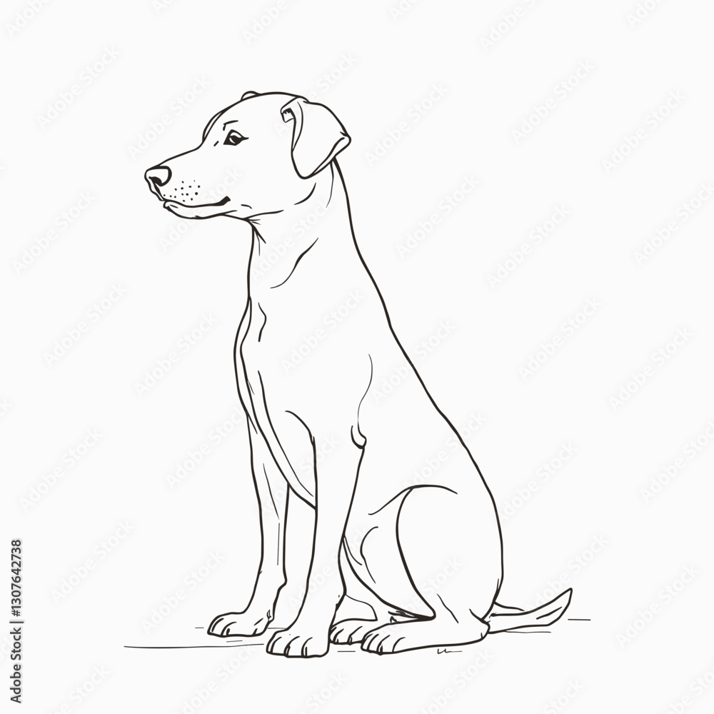 Sitting dog in profile with a calm expression on a plain white background Sitting dog in profile with a calm expression on a plain white background