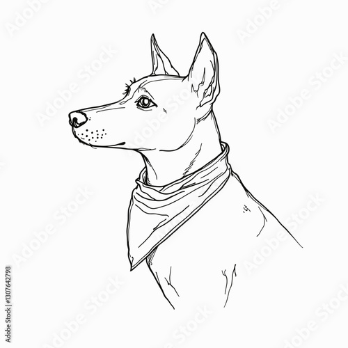Dog portrait in profile wearing a bandana on a plain background