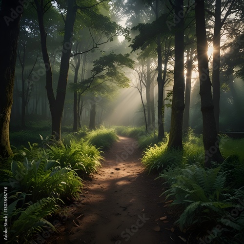Sunlit Forest Path: A Tranquil Walk in Nature