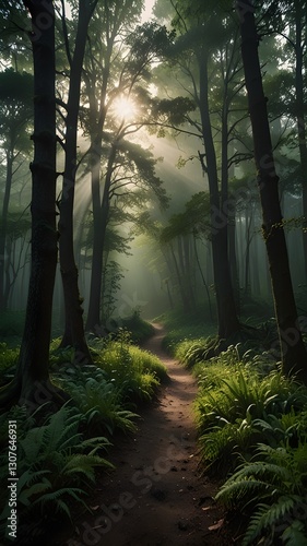 Sunlit Forest Path: A Tranquil Walk in Nature