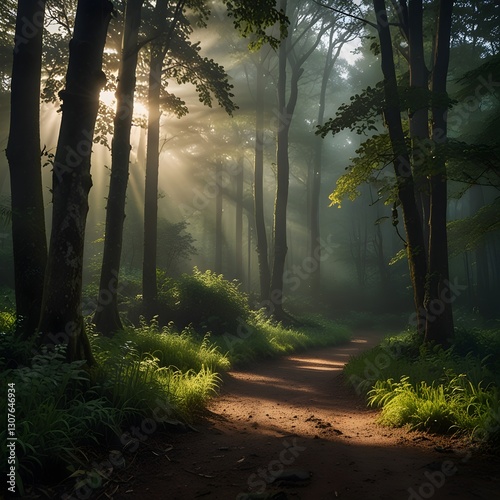 Sunlit Forest Path: A Tranquil Walk in Nature