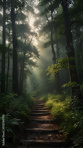 Sunlit Forest Path: A Tranquil Walk in Nature