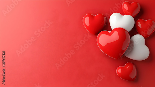 Red and White Hearts on Red Background