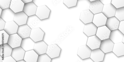 Aesthetic Harmonies in the Digital Age: An In-Depth Exploration of 3D Hexagonal Grids Against a Backdrop of White and Gray Technological Landscapes