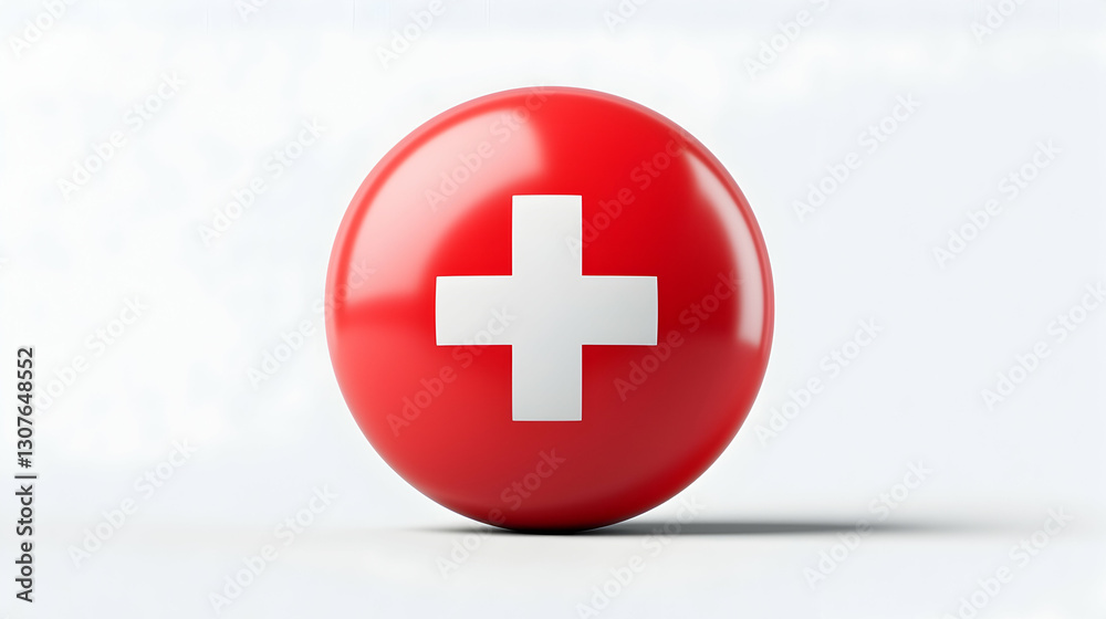 Obraz premium Red Circle with White Swiss Cross on White Background