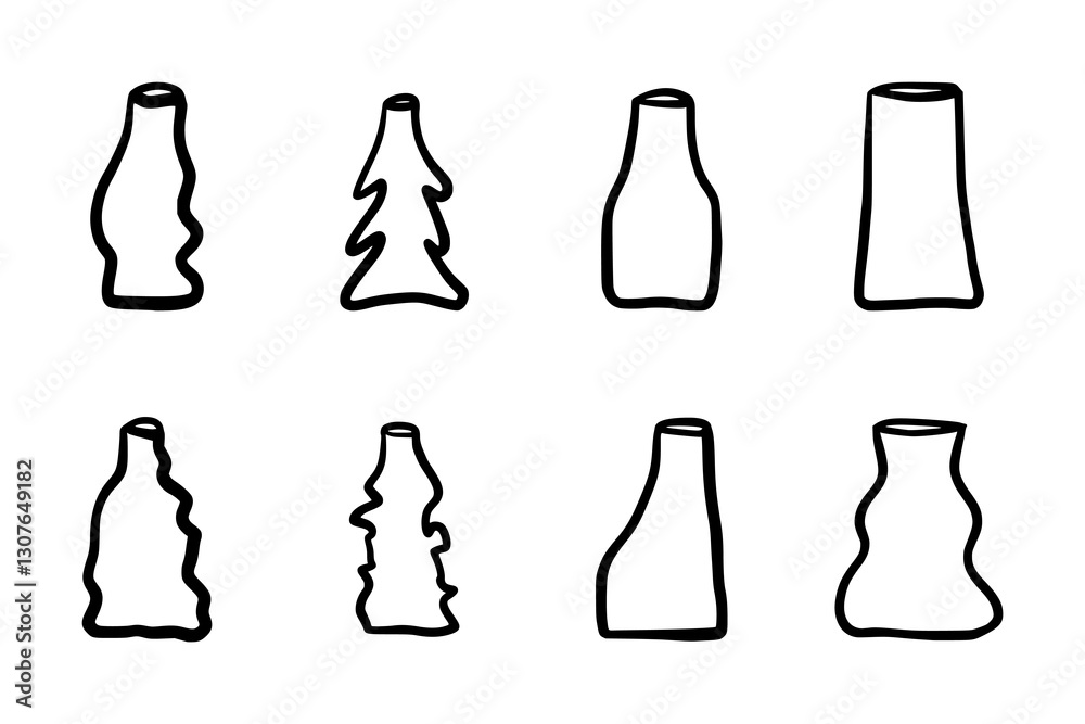 Doodle decorative vases and pots. Hand drawn vector illustration. Minimalist shapes in black colors. Contemporary art for home decor. Design element for poster, cover, brochure Doodle decorative vases and pots. Hand drawn vector illustration. Minimalist shapes in black colors. Contemporary art for home decor. Design element for poster, cover, brochure