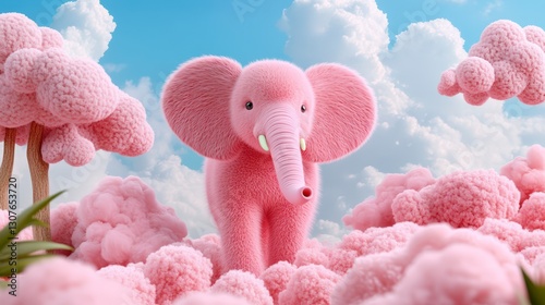 Fluffy Pink Elephant In A Dreamy Pink Landscape