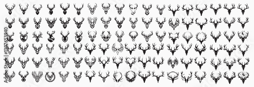 set of deer silhouettes set of deer head silhouettes the set of deer horns is given totally The deer head silhouette