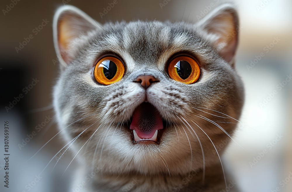 Playful Gray Cat with Stunning Orange Eyes Making Adorable Expression Playful Gray Cat with Stunning Orange Eyes Making Adorable Expression