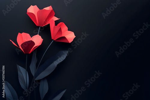 Paper red poppy flowers with copyspace. Perfect for Anzac day, Remembrance Day, Lest We Forget, Memorial Day background.