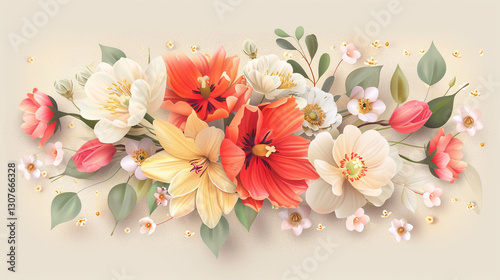 beautiful flowers on light brown background