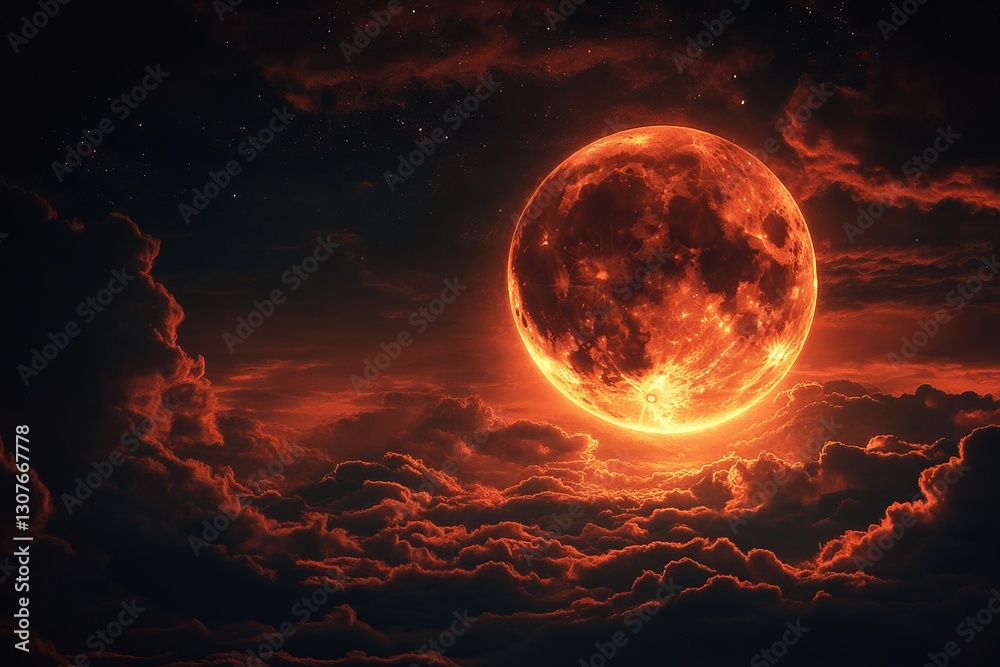 A dramatic Blood Moon glowing red in the night sky, symbolizing the apocalyptic prophecy from the Bible.


