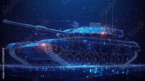 Futuristic digital tank, digital art, night,  glowing particles, technology background