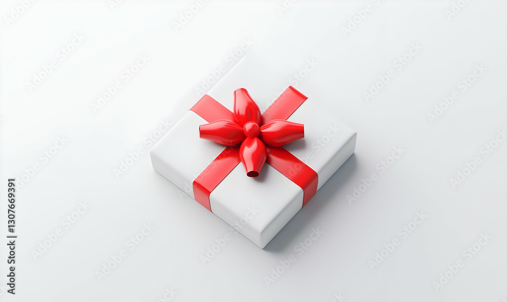 Elegant White Gift Box with Red Ribbon and Bow on Clean Background Elegant White Gift Box with Red Ribbon and Bow on Clean Background