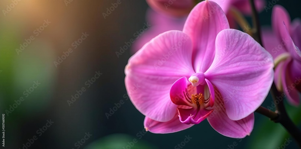 Obraz premium Close-up of delicate pink orchid with lush petals, botany, vivid